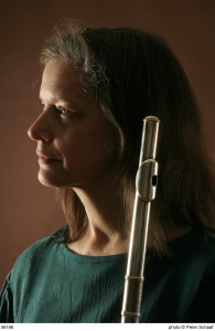 Elizabeth Brown, composer (portrait with flute)